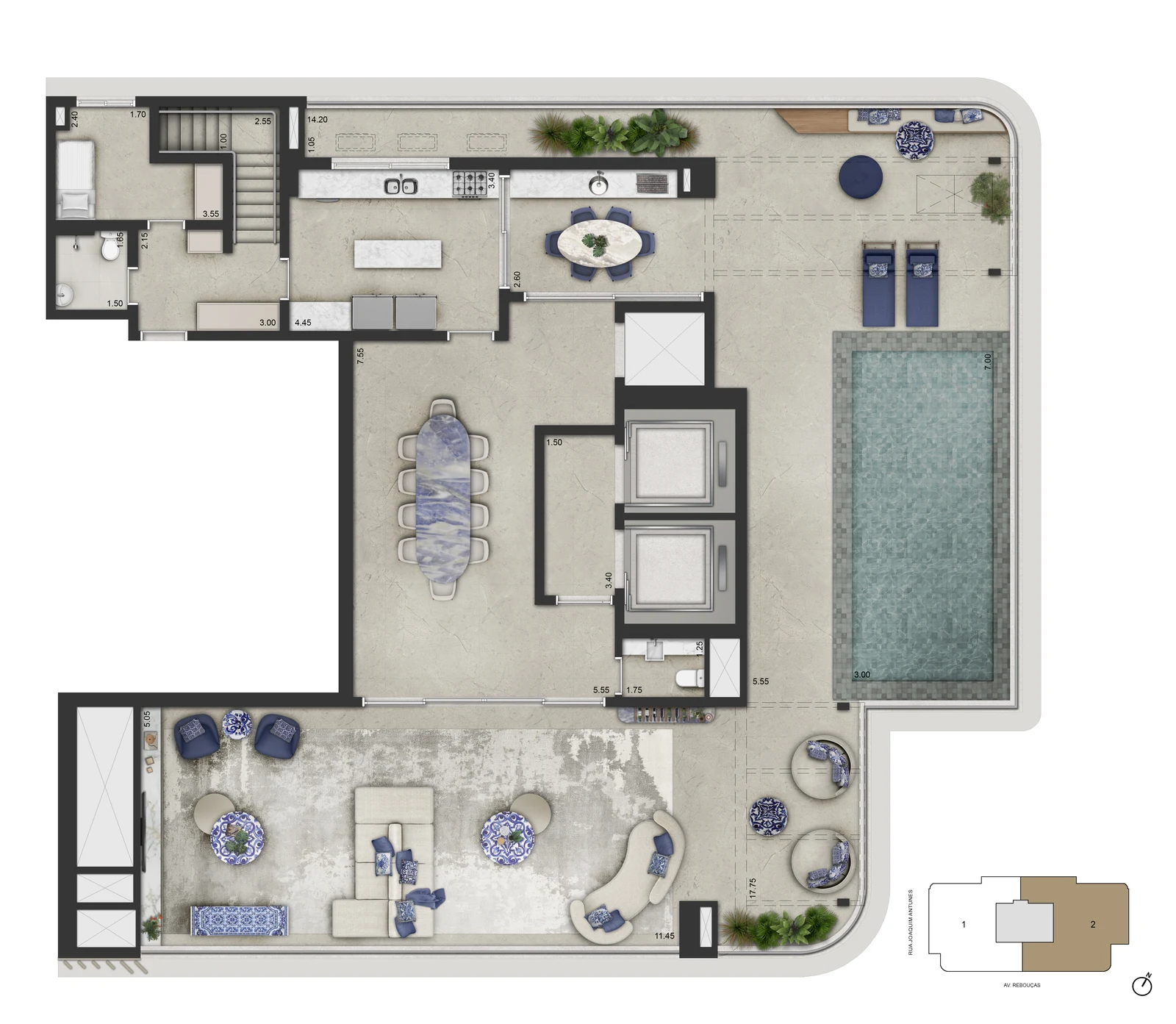 Duplex 591,5 m² — pavimento superior