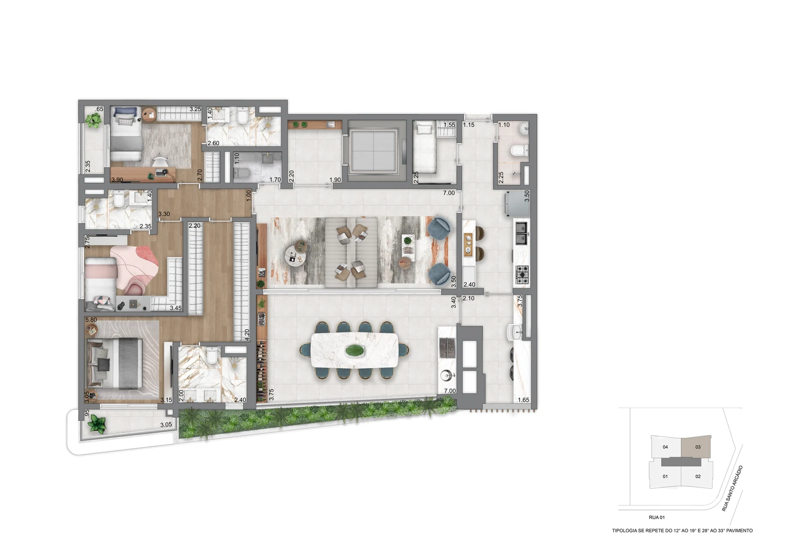 Planta padrão 165 m² · 2 suítes