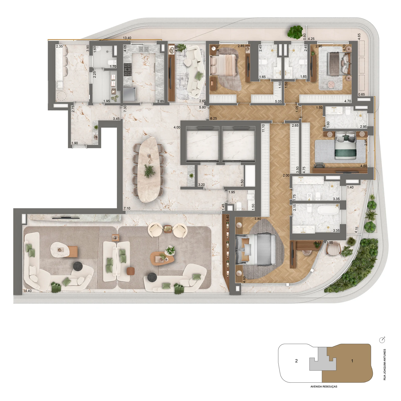 Planta tipo 400 m² · 4 suítes — final 1
