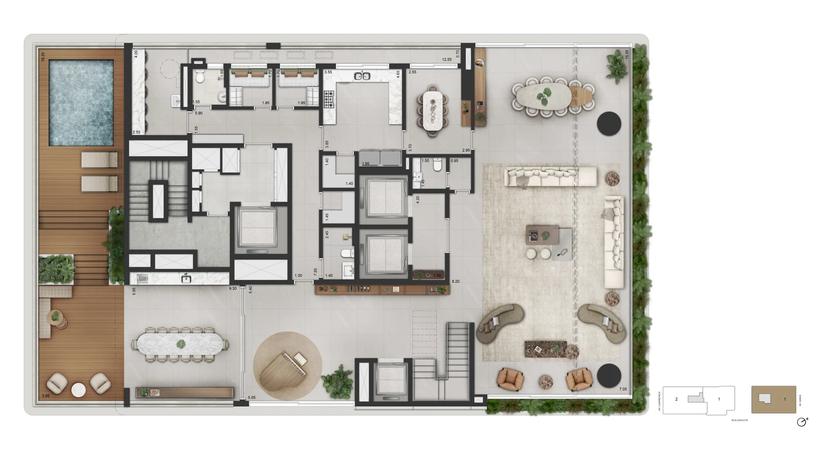 Cobertura duplex — pavimento inferior