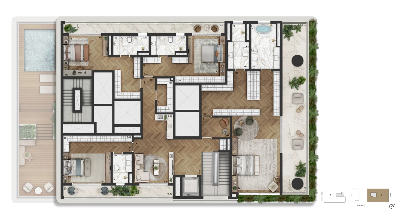 Cobertura duplex — pavimento superior