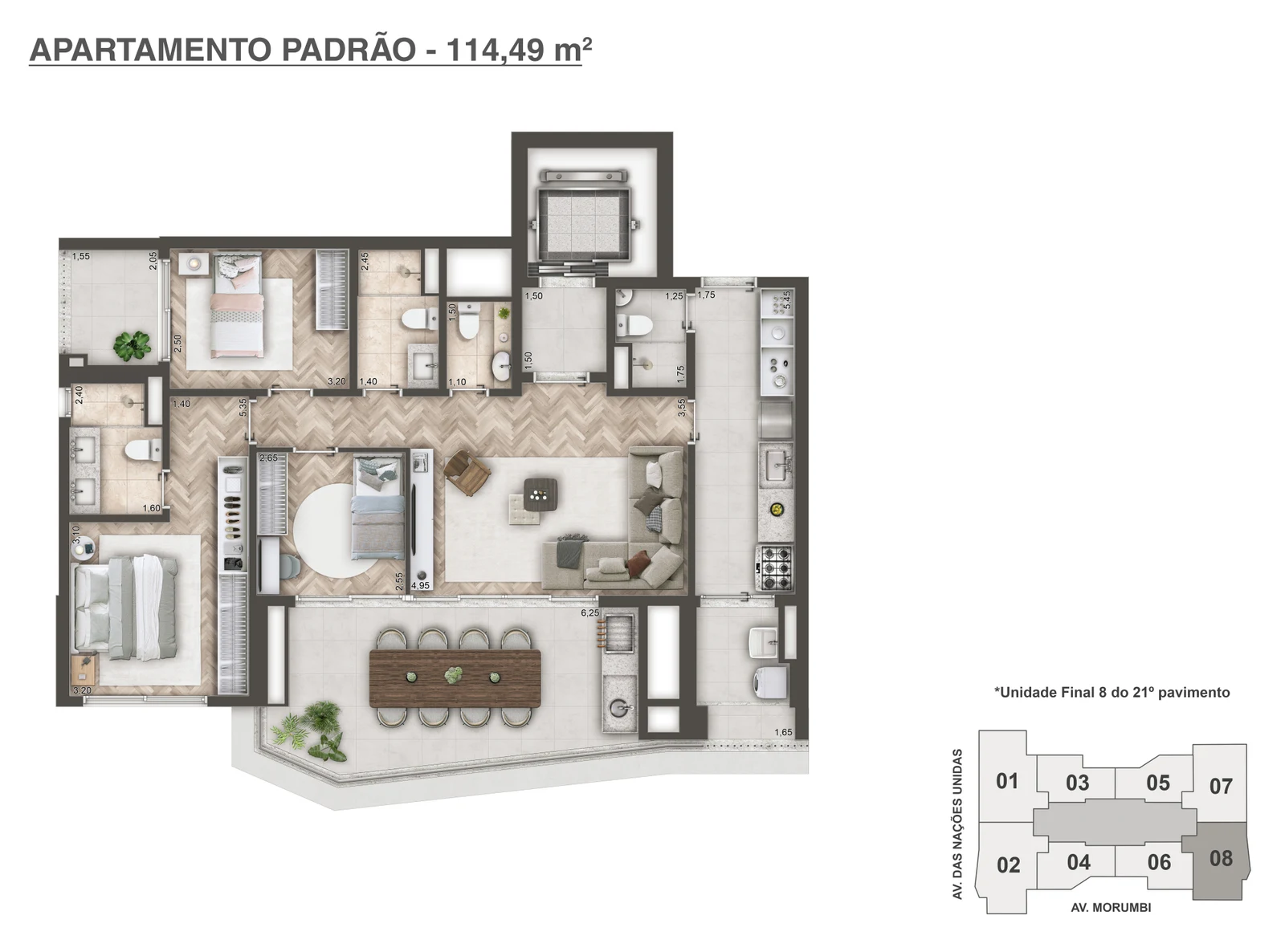 Planta padrão — 114 m²