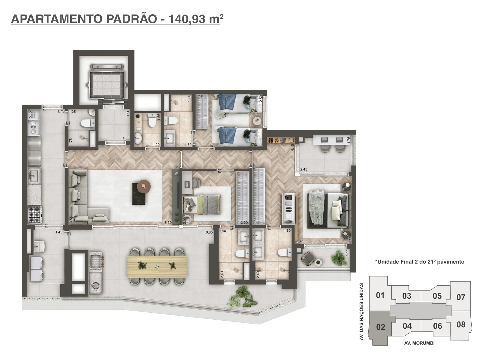 Planta padrão — 140 m²