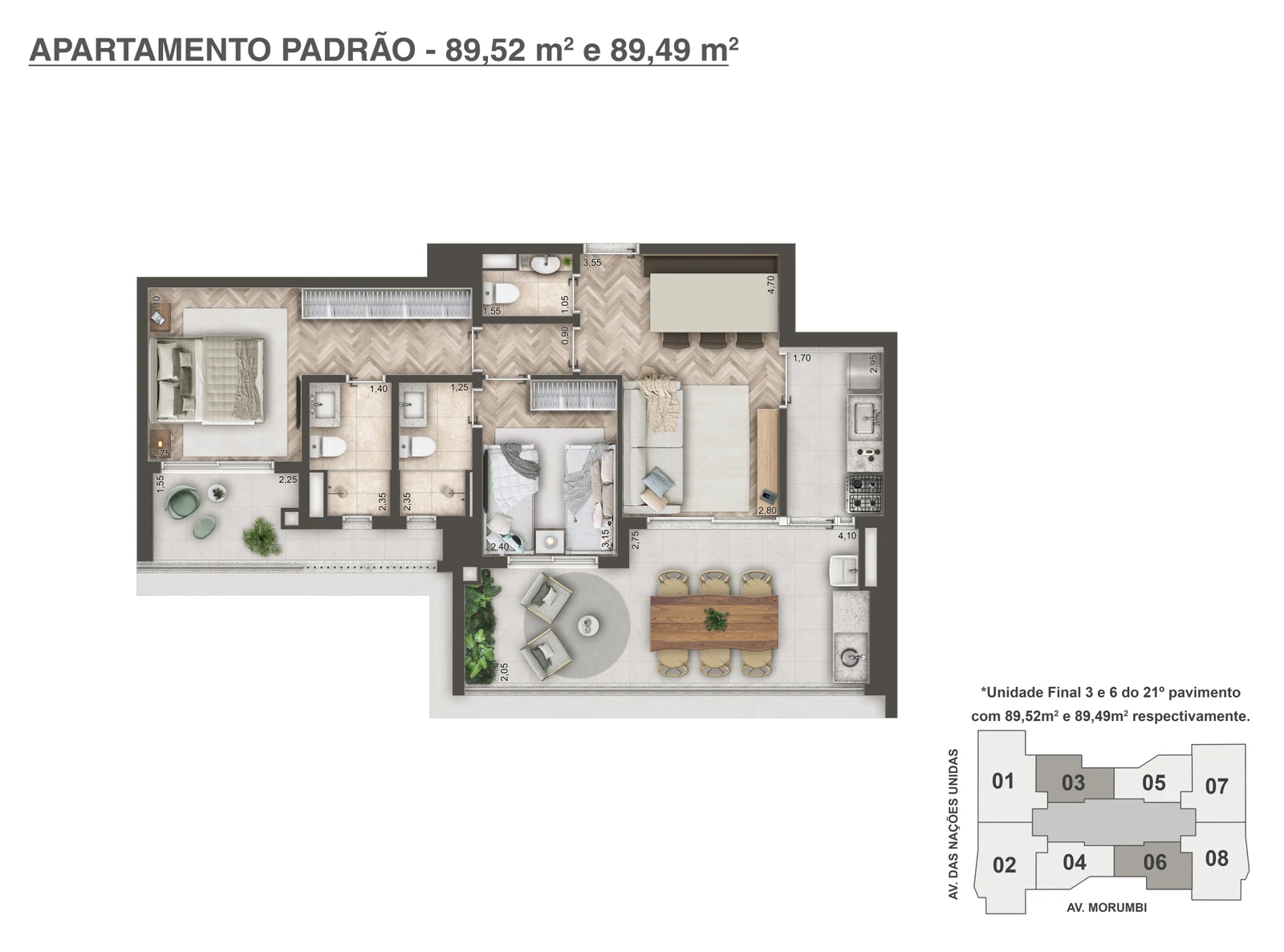 Planta padrão — 89 m²